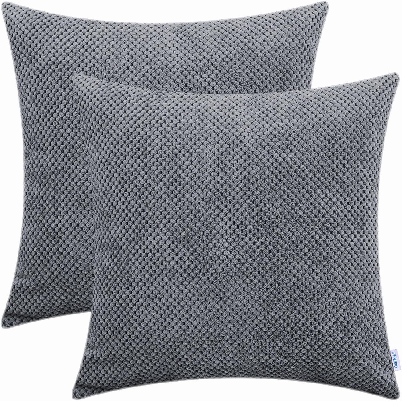 CaliTime Pack of 2 Comfy Throw Pillow Covers Cases for Couch Sofa Bed Comfortable Soft Solid Corduroy Pineapple Trellis Both Sides 18 X 18 Inches Medium Grey