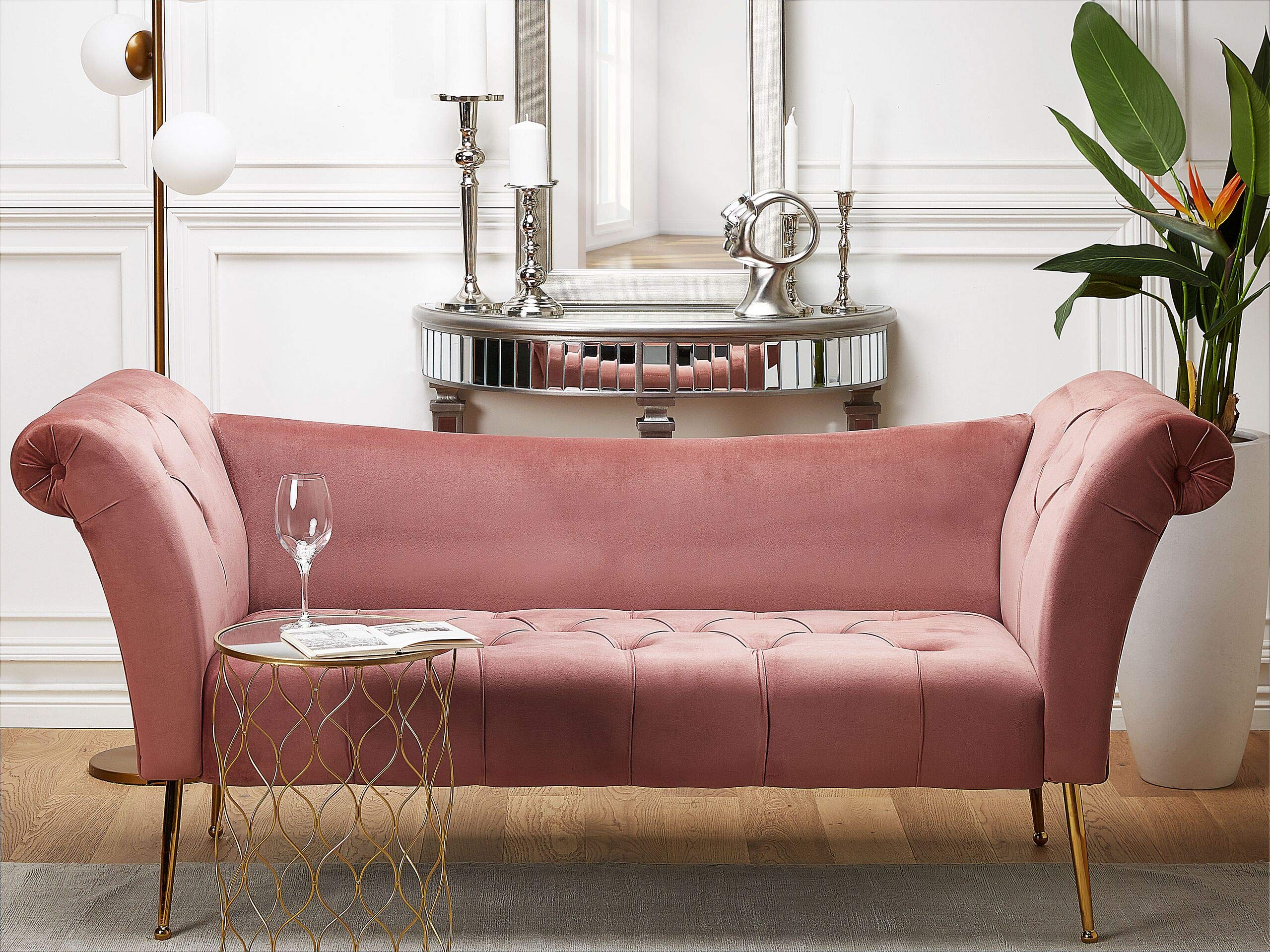 Chaise Lounge Beliani Stile Retrò Velluto Rosa – Lato Destro, Divano Letto Con Cuscino