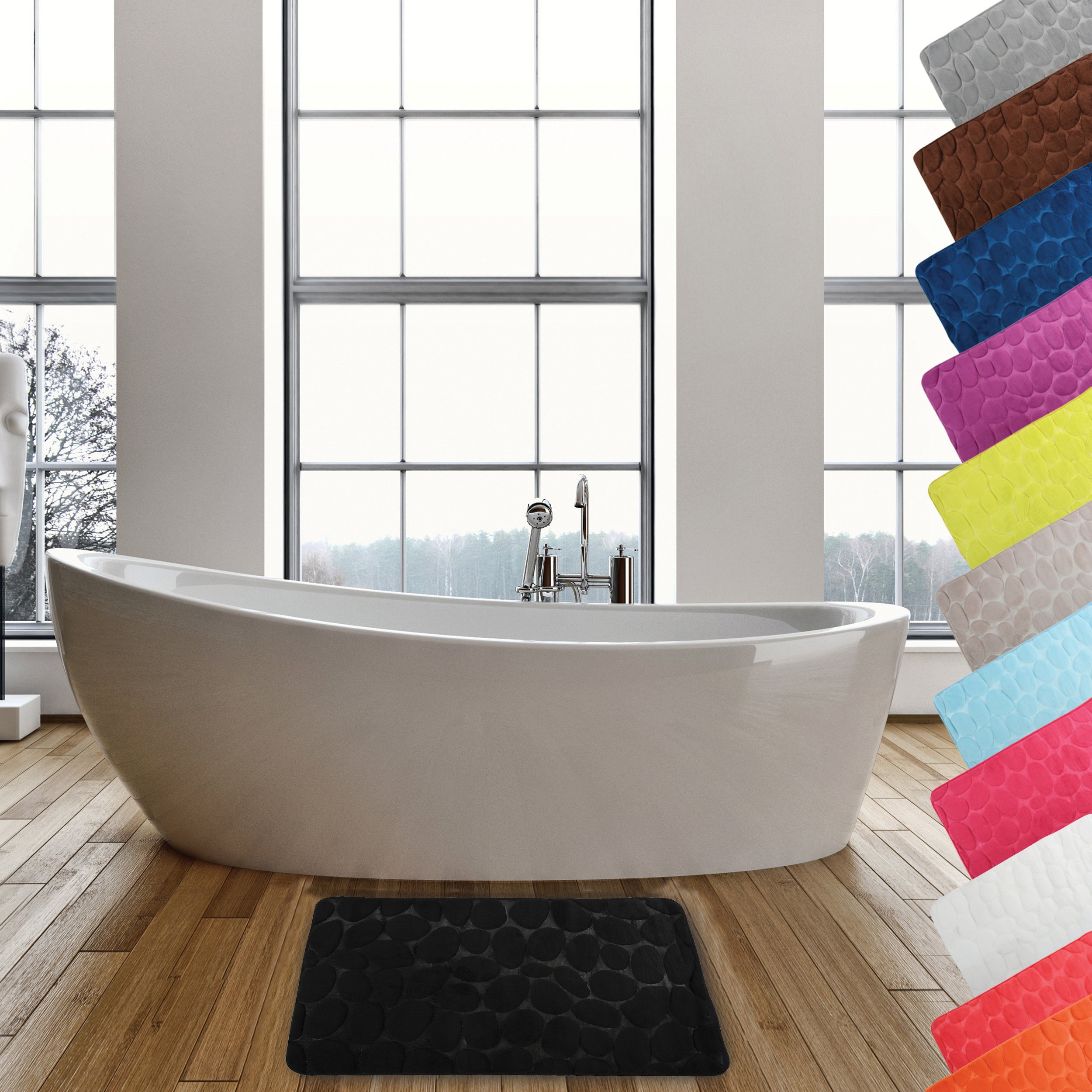 MSV Alfombra de Baño de Espuma, Diseño Piedras, PVC, Negro, 50x18x18 cm