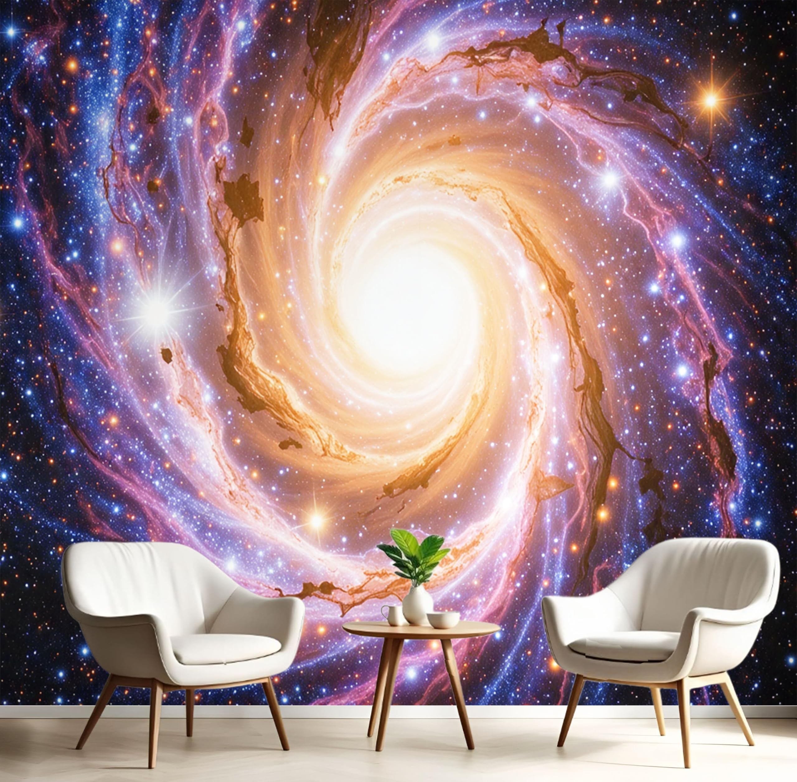 Ciel étoilé en spirale sur papier peint panoramique soie pour chambre parentale