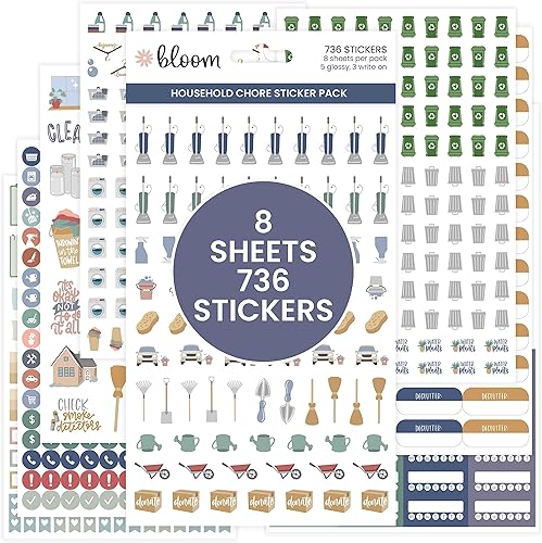 bloom daily planners Calcomanías para planificador de tareas domésticas, paquete variado esencial para la productividad del hogar, tareas, tareas