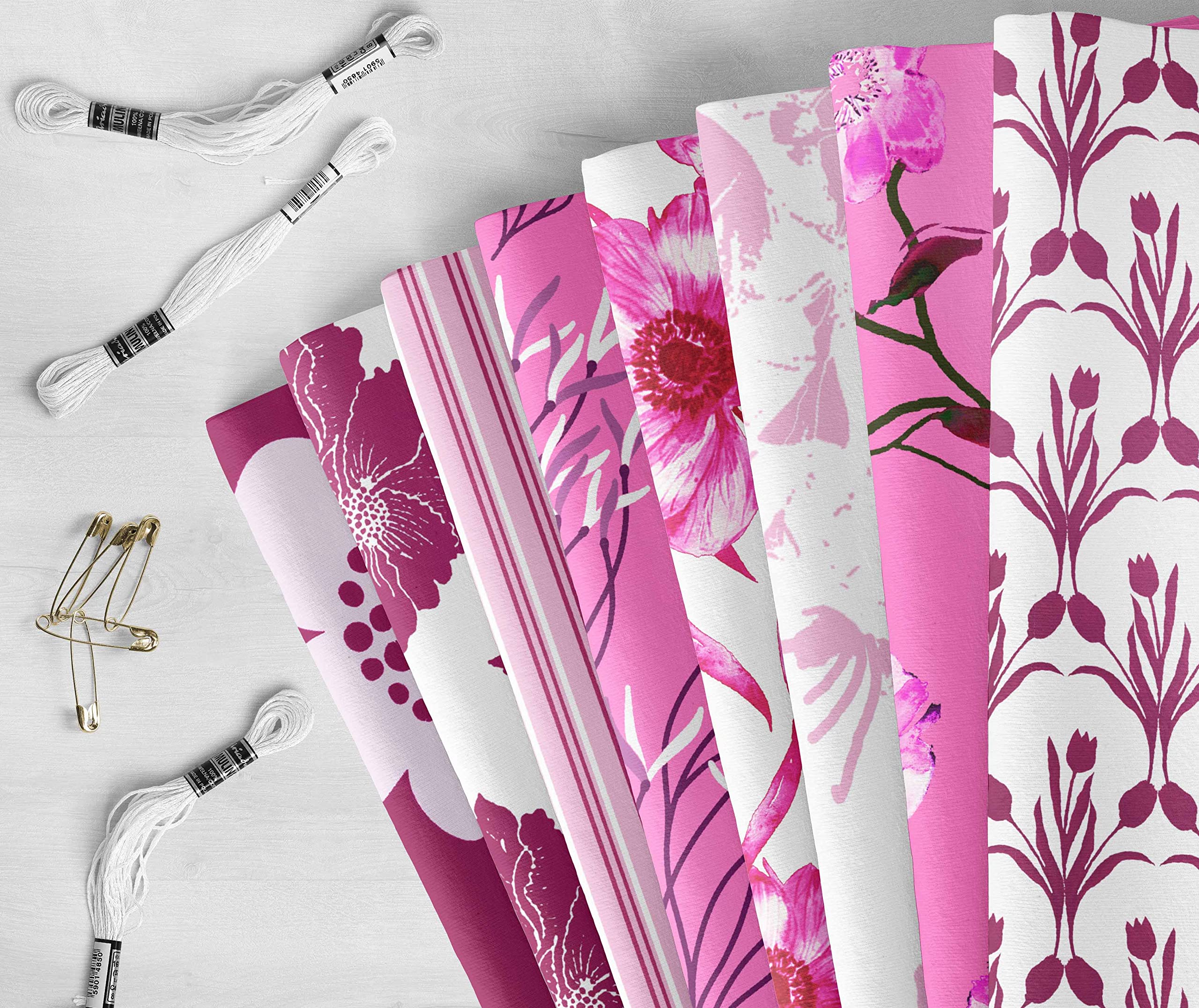 Soimoi 8 Pc Bundle De Puntos De Fate- Floral Imprimir 18"X 22" Patchwork De Brije- Tela 100% Algodon Precortado (Rosado)