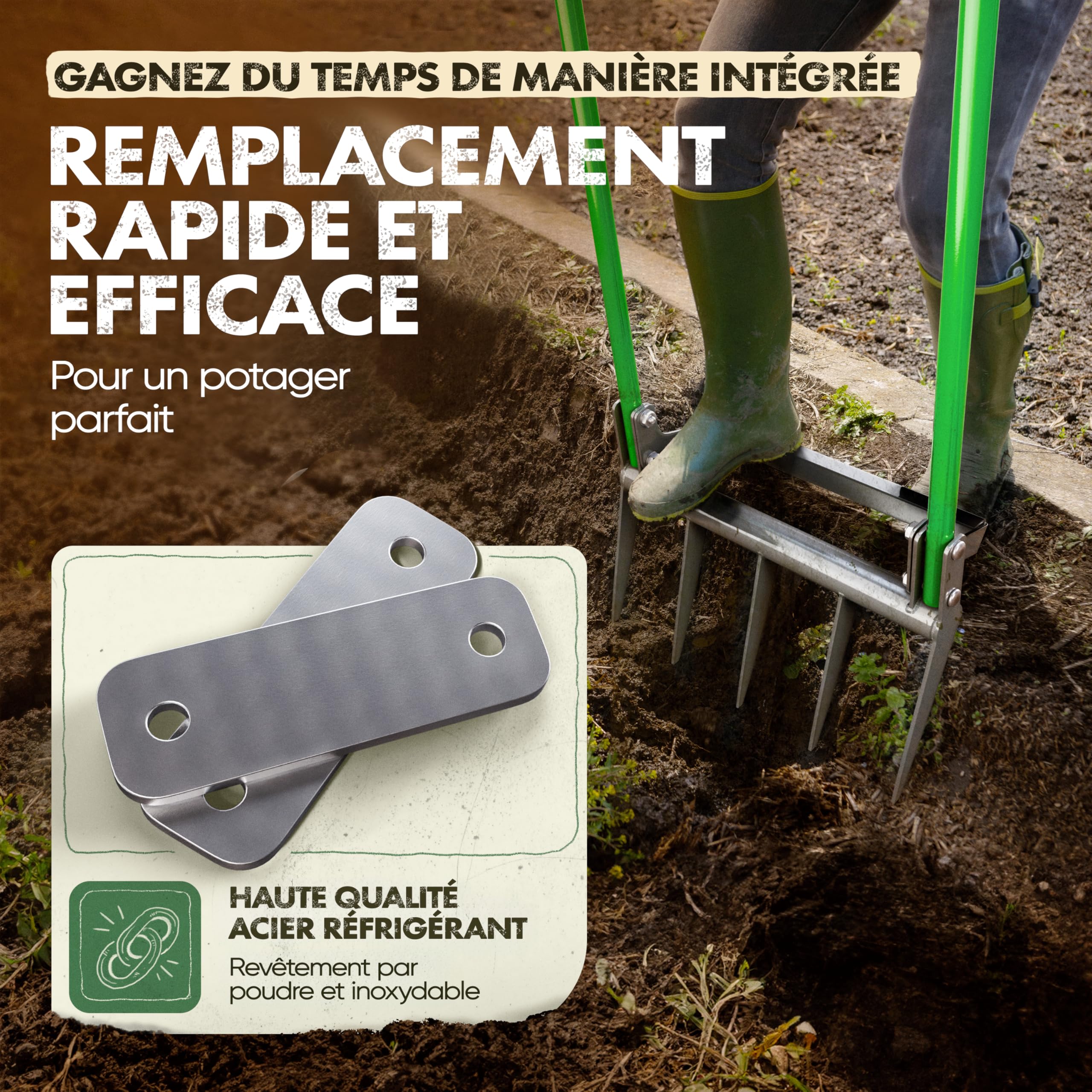GARLINGO Broadfork Fourche à creuser | 50 cm de large | Avec étrier pour un effet de levier maximal | Fourche de jardin Fourche à creuser double fourche de jardin