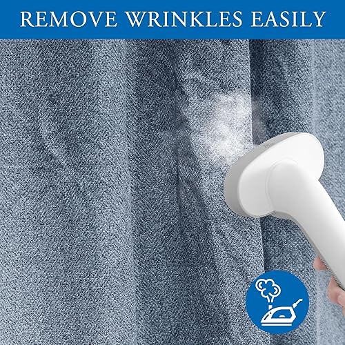 Miniatura 5 de Beauoop Cortinas de lino 100% opacas de 63 pulgadas de largo, 2 paneles para dormitorio, sala de estar, azul con parte trasera blanca,