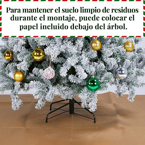 Yaheetech 213cm Künstlicher Weihnachtsbaum mit Schnee & 350 Warmweißen LED | Schneeflocken Tannenbaum, ca.1000 Spitzen, Schwer Entflammbar Christbaum, Schnellaufbau inkl. Metallständer, Weiß & Grün - 8