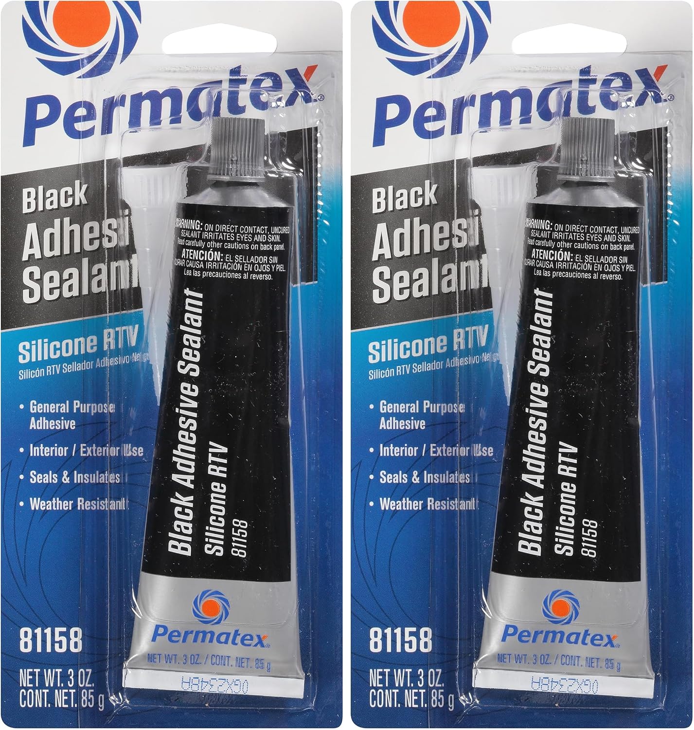 Permatex 81158 Black Silicone Adhesive Sealant, 3 oz. Tube, Pack of 2