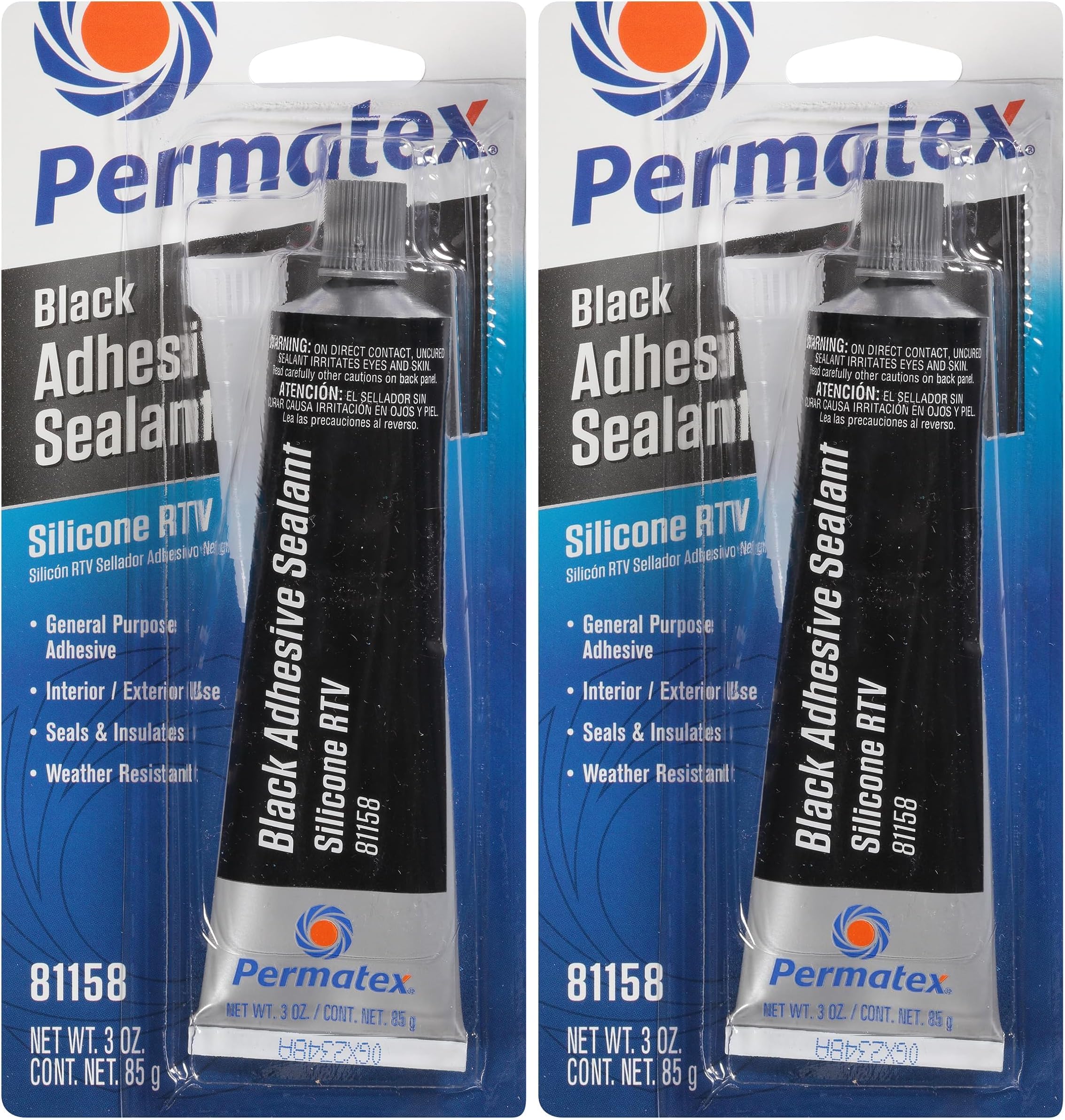 81158 Black Silicone Adhesive Sealant, 3 oz. Tube, Pack of 2