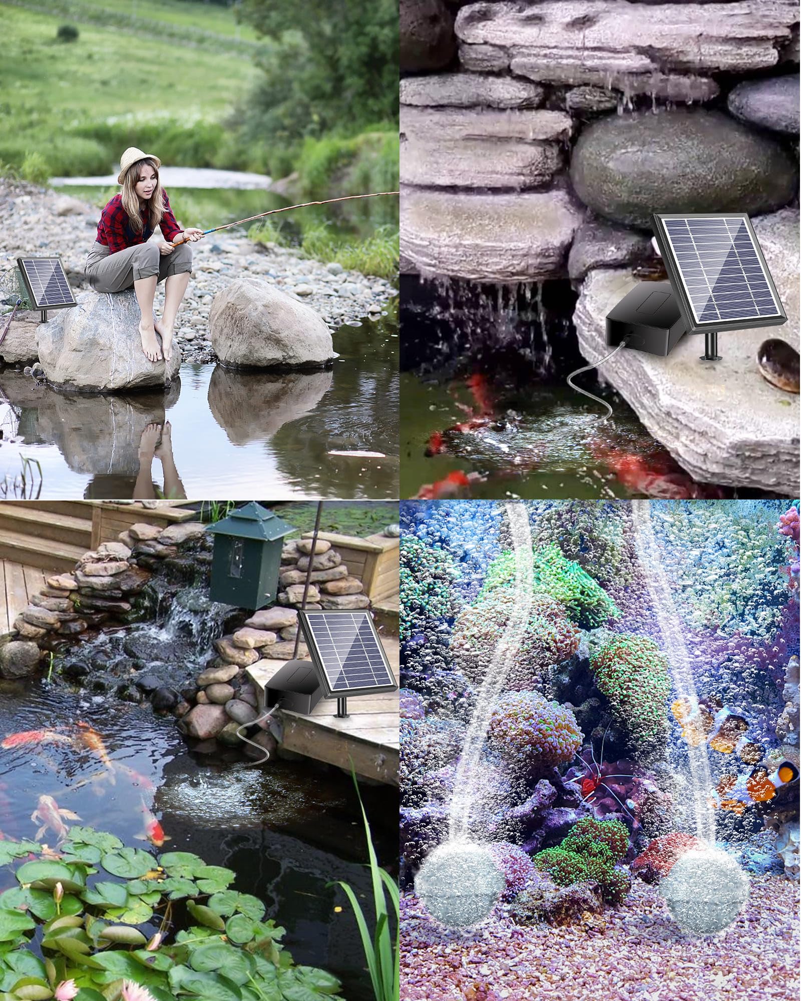 Biling Aeratore Solare per Laghetti, 2,5 W Ossigenatore Solare per Laghetto con 2200 mAh Batteria, Pompa ad Aria Solare per Circolazione Ossigenante Aerazione di Acquario, Laghetto da Pesca, Giardino