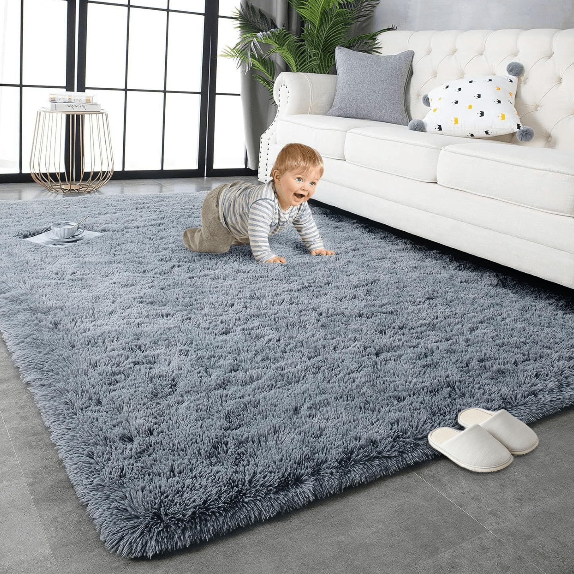 GUOYFEN Low Pile Area Rug 210 x 370 cm Fluffy Floor Carpets Bedside Rug Durable for Kids Hallway Living Room, Dark Grey