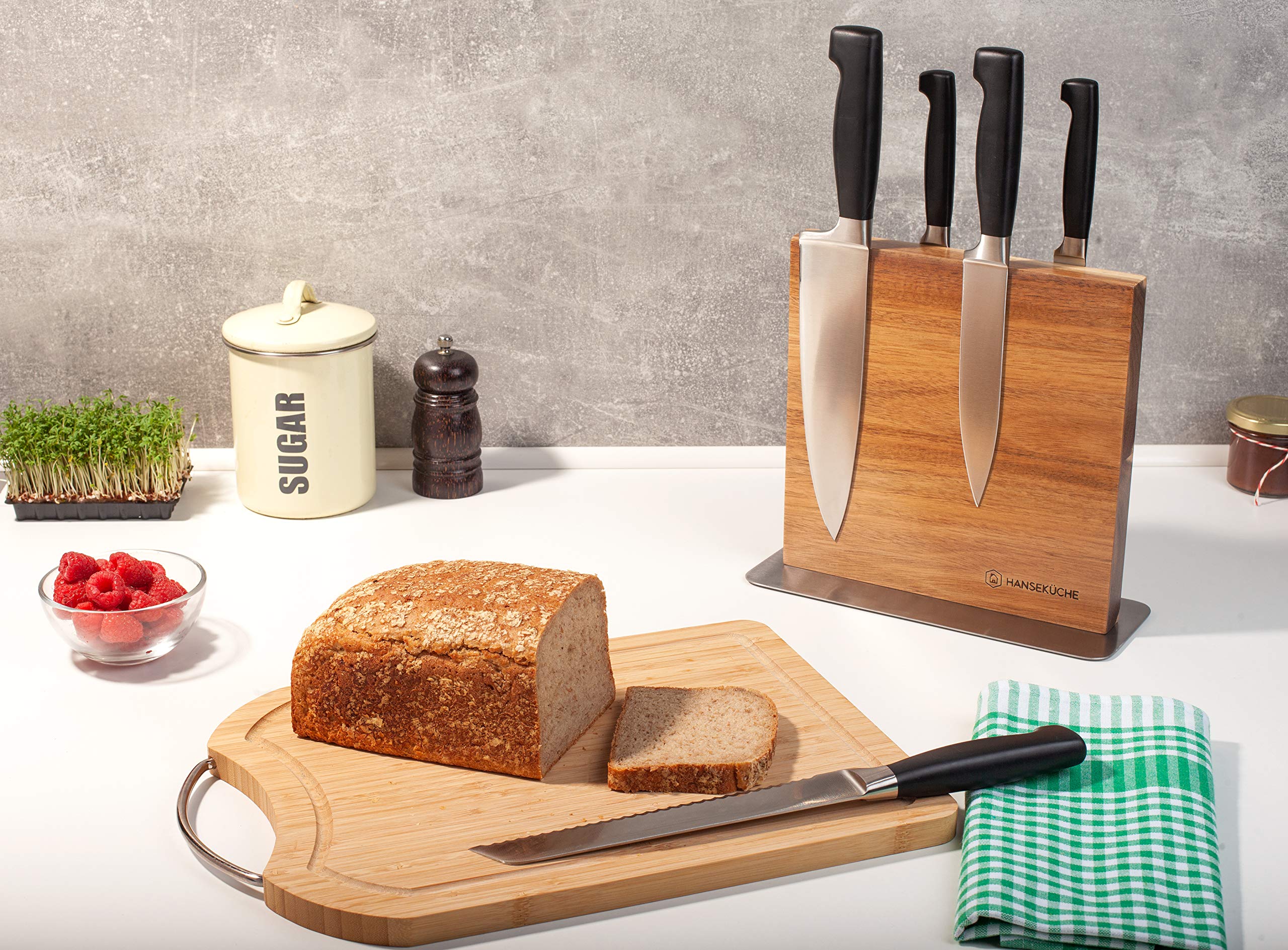 Portacoltelli In Legno Di Acacia Hanseküche - Con Base Acciaio, Magnete, Per Coltelli Da Cucina - Foto 11