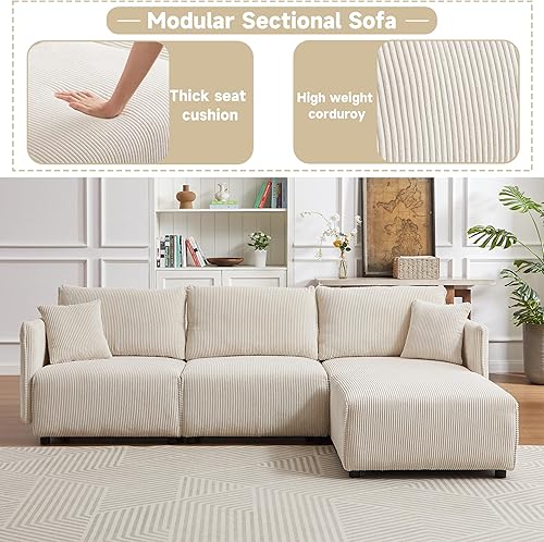 Miniatura 8 de 106" Luxurious Corduroy Sillones para Sala Sofa, para Sala Sofa with High-Density Foam, para Sala Sofas with Solid Wood Frame for Living Spaces,