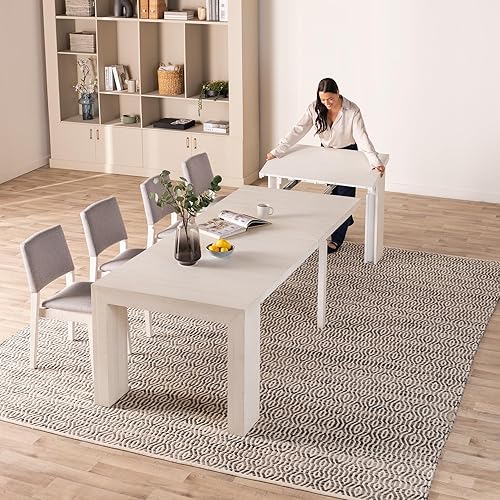 Miniatura 13 de Transformer Table - Mesa de comedor extensible de madera maciza, asientos 2-12, mesa de comedor extensible, muebles que ahorran espacio, muebles de