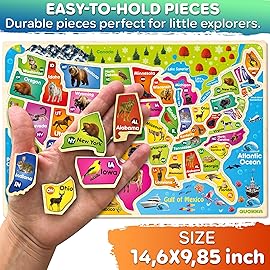 QUOKKA Puzzles for Kids Ages 4-6 - Realistic USA Map Wooden Puzzles for Toddlers 3-5 - Montessori Wood Educational Toys for 2-4 Years Old - United States Geography Learning Games for Kids 6-8