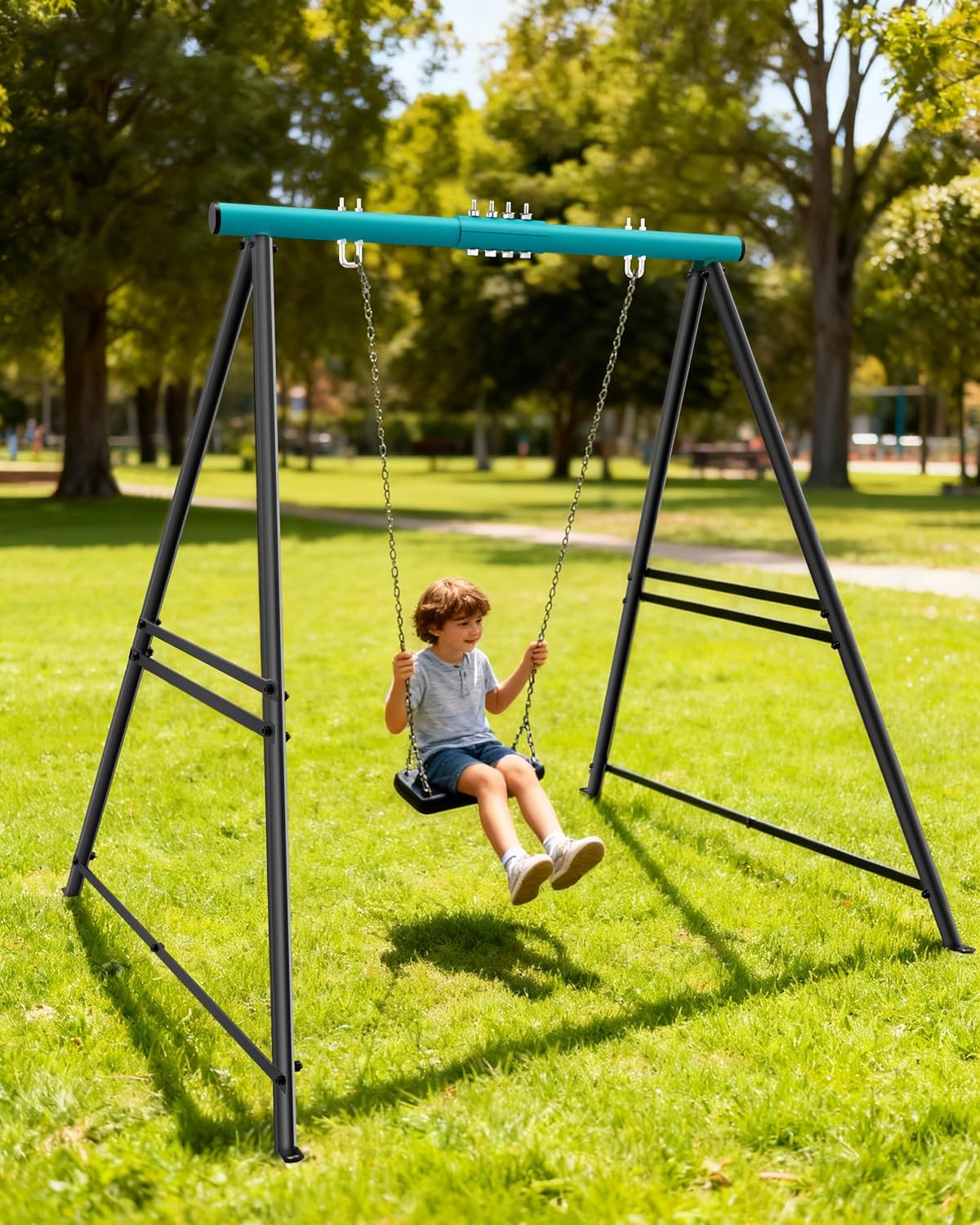 Porch Swing Stand Frame for Both Kids and Adults,440Lbs Heavy-Duty Metal A-Frame for Swing Sets for Backyard (Frame Only) (Blue)