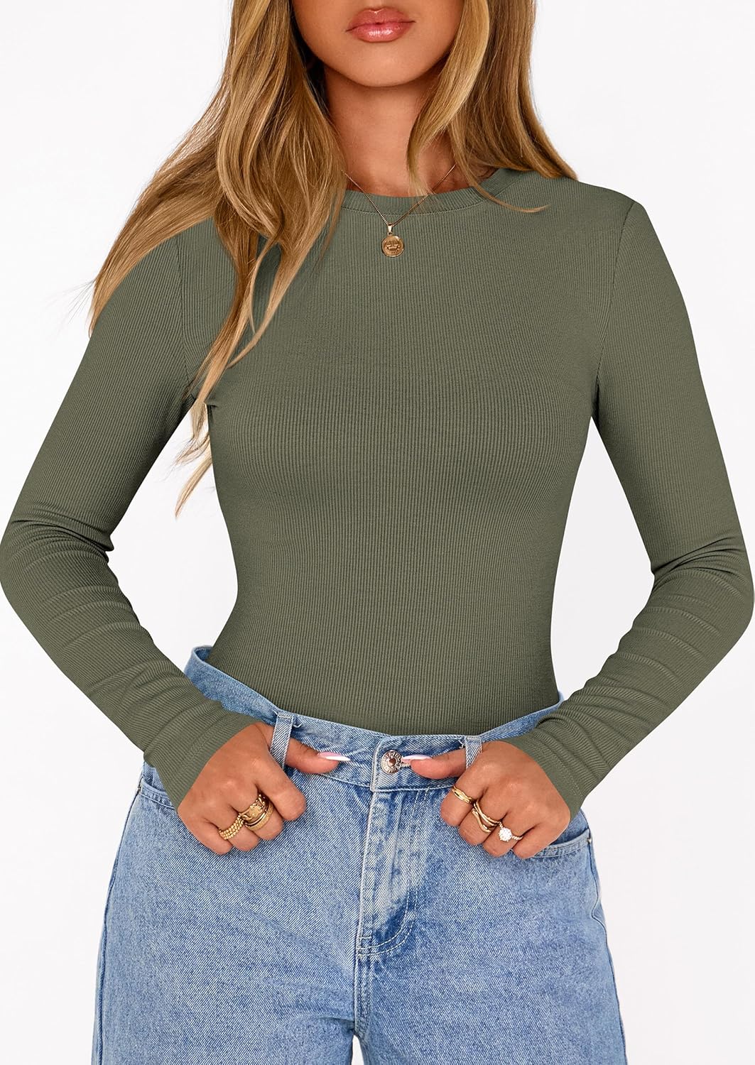 PRETTYGARDEN Bodysuits for Women 2026 Spring Long Sleeve Shirts Fitted Basic Ribbed Layering Tops Fall Fashion Winter Clothes - Image 4