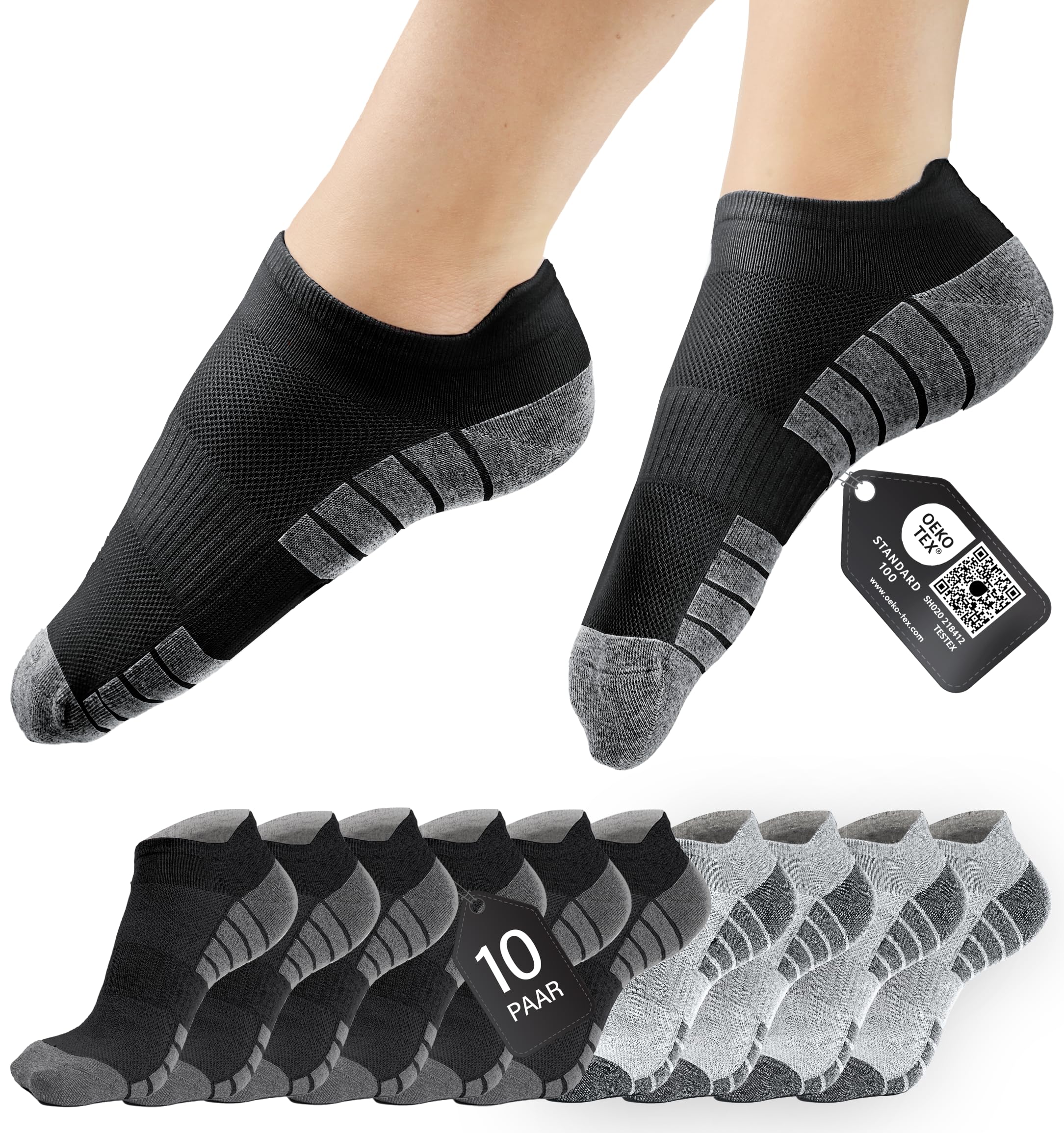 HELDENWERK Sneaker-Socken für Damen & Herren 10 Paar - Kurze Sport-Socken mit atmungsaktiver Baumwolle - Unisex Laufsocken Set