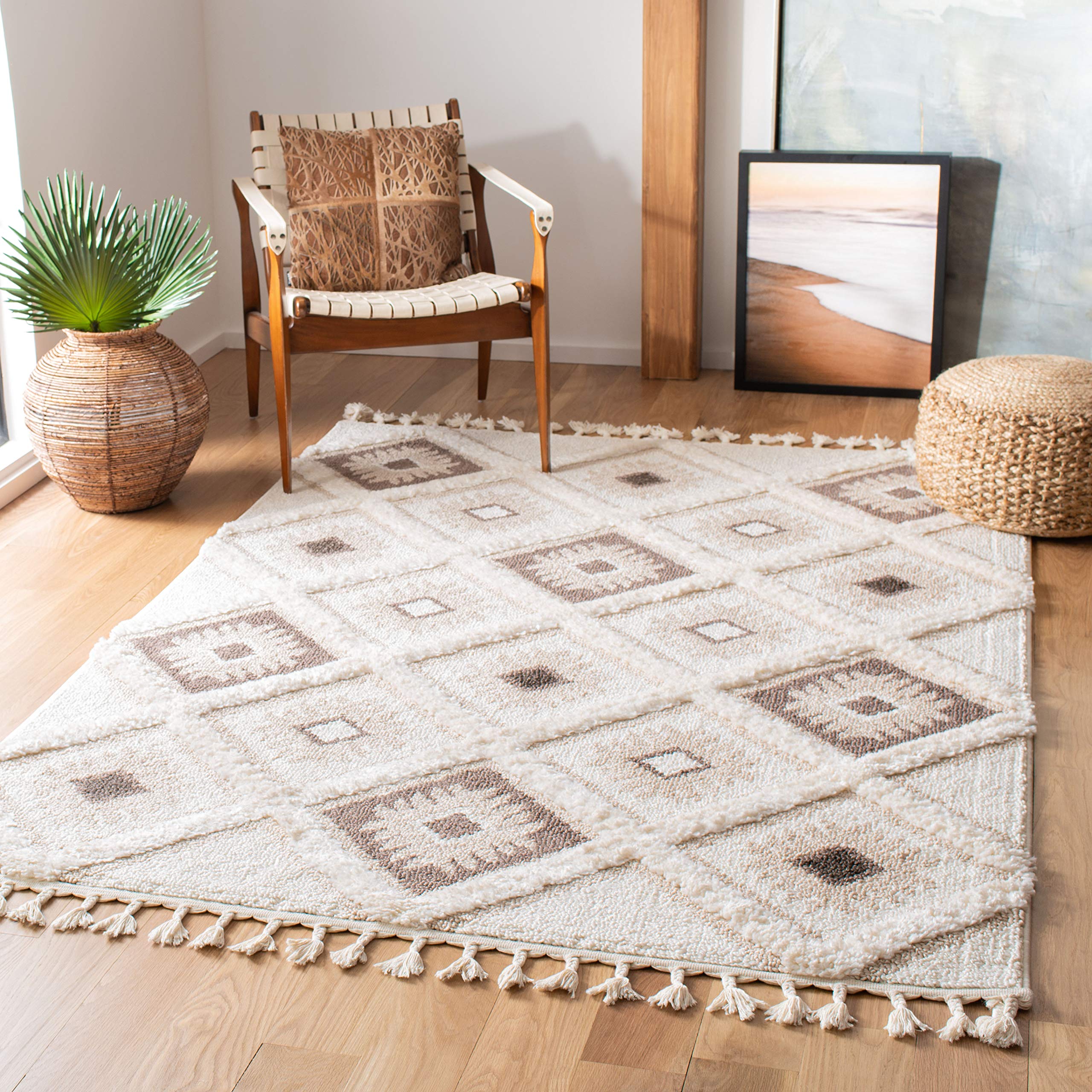 Tapis Shag Ivoire et Marron 122x183 cm Moroccan Tassel