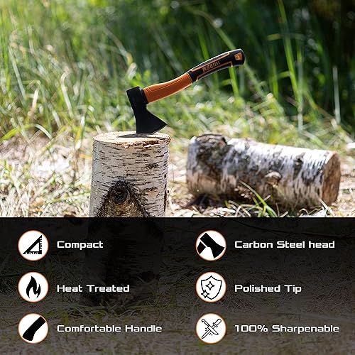 Miniatura 6 de KSEIBI Hacha de camping negro y naranja paquete de hacha de 14 pulgadas
