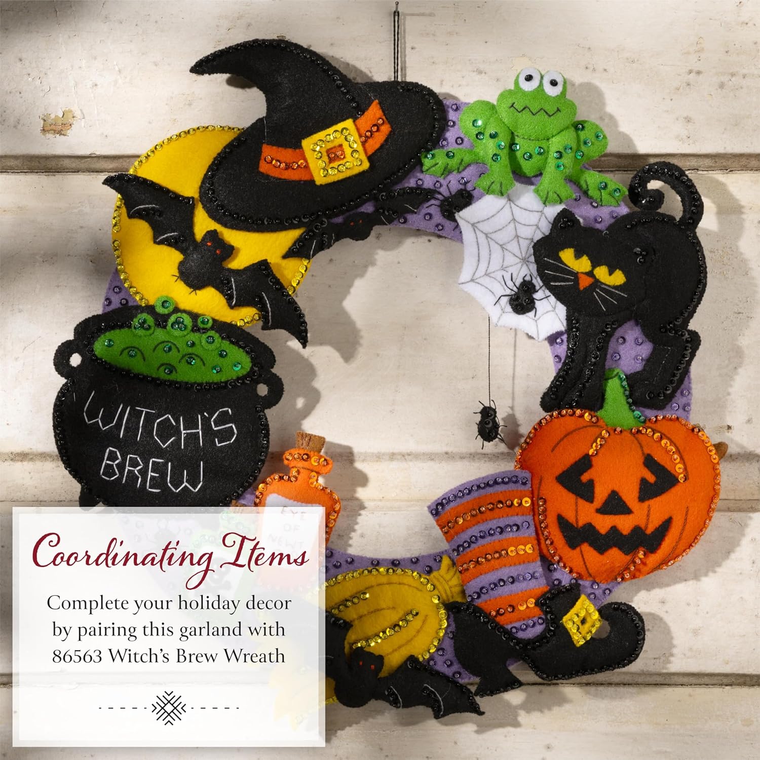 Bucilla Felt Applique Garland Making Kit, Spells and Sweets, Perfect for DIY Arts and Crafts