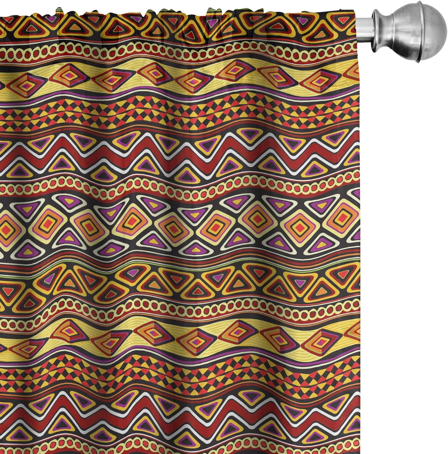 Ambesonne African Curtains, Motifs from The Dark Continent Diamond Shape Zig Zag and Triangles Culture, Window Treatments 2 Panel Set for Living Room Bedroom Decor, Pair of - 28" x 95", Dark Magenta