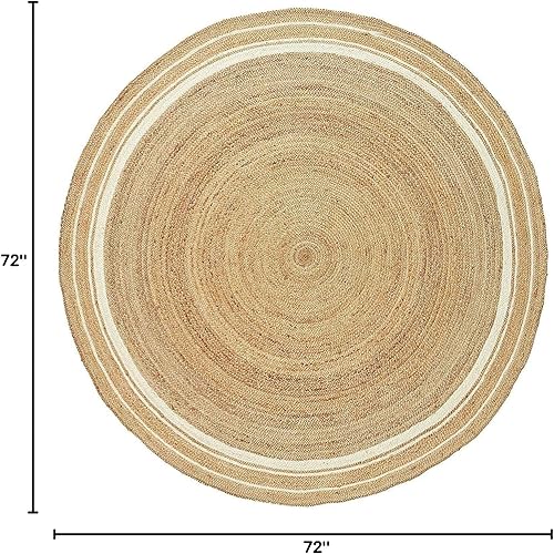 Miniatura 3 de Vipanth - Alfombra de yute natural trenzada a mano, redonda, hecha a mano para decoración del hogar (6 pies redondos (72 x 72 pulgadas), línea beige