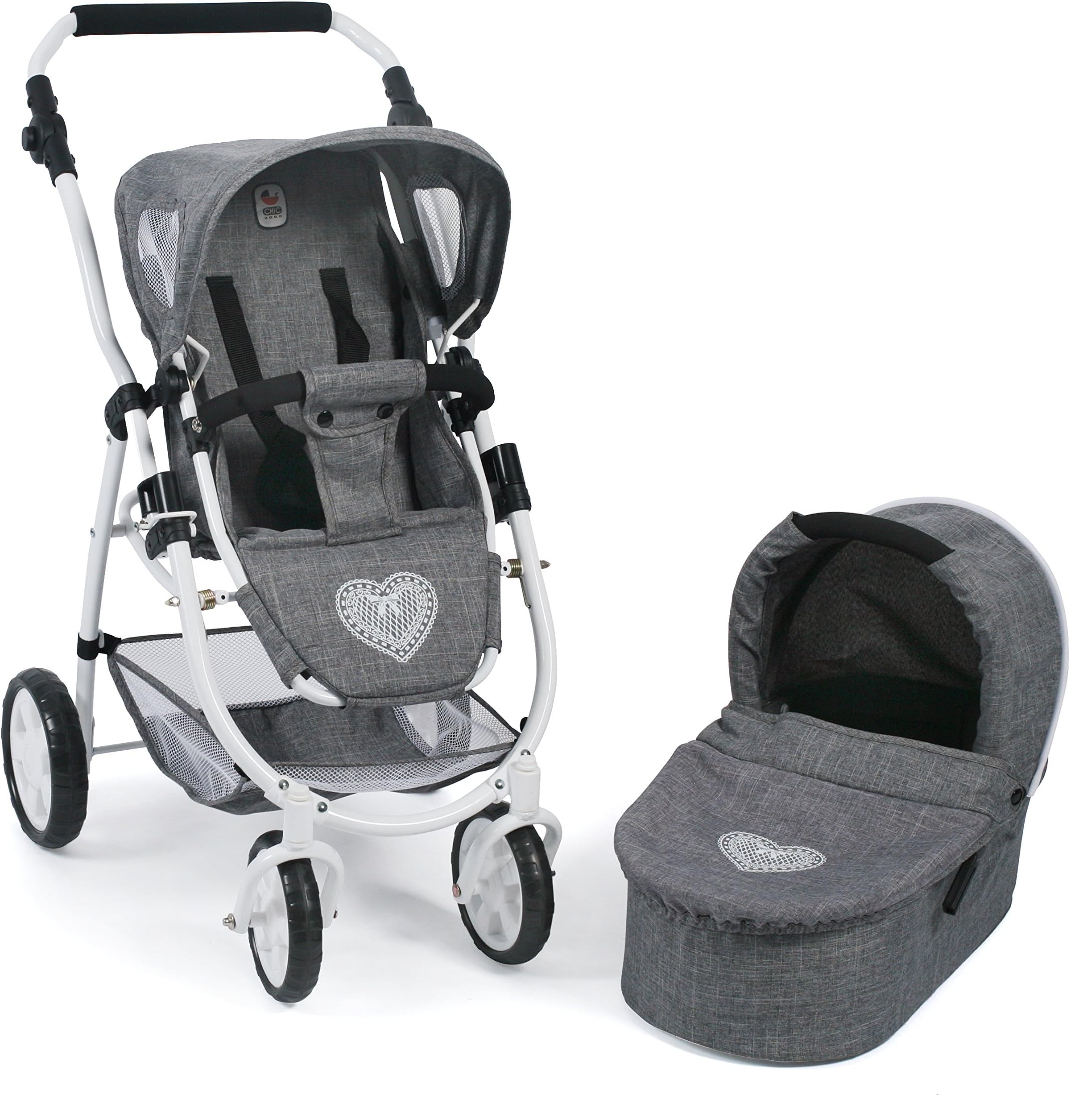 Bayer Chic 2000 638 76 COMBI Doll's Pram Emotion 2 in 1 Jeans Grey