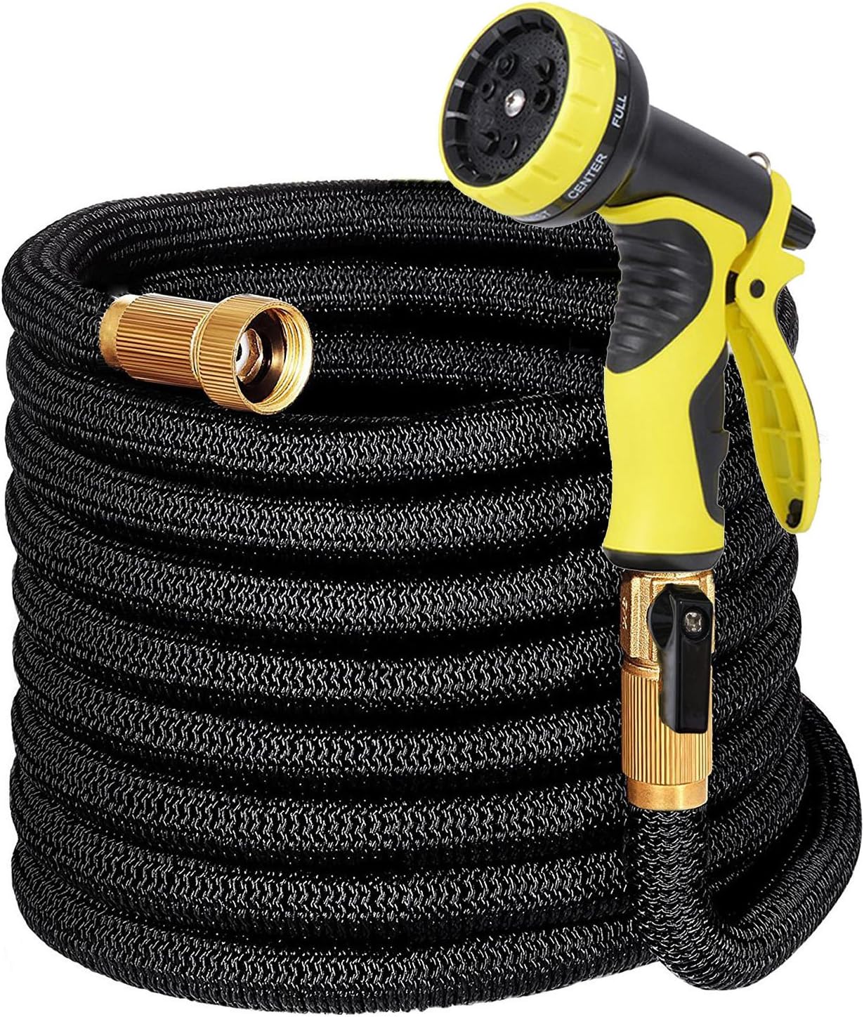 LAYDRAN Expandable Garden Hose with Hanger - 50ft Flexible Water Hose with Double Latex Core, 3/4 Solid Brass Fittings, Extra Strength Fabric Expanding Hose with 9 Function Spray Nozzle,Storage Bag