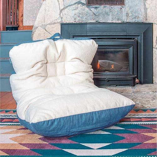 Miniatura 5 de Big Joe Roma - Puf, sherpa de avena y gamuza vegana azul polvoriento, poliéster suave, 3 pies