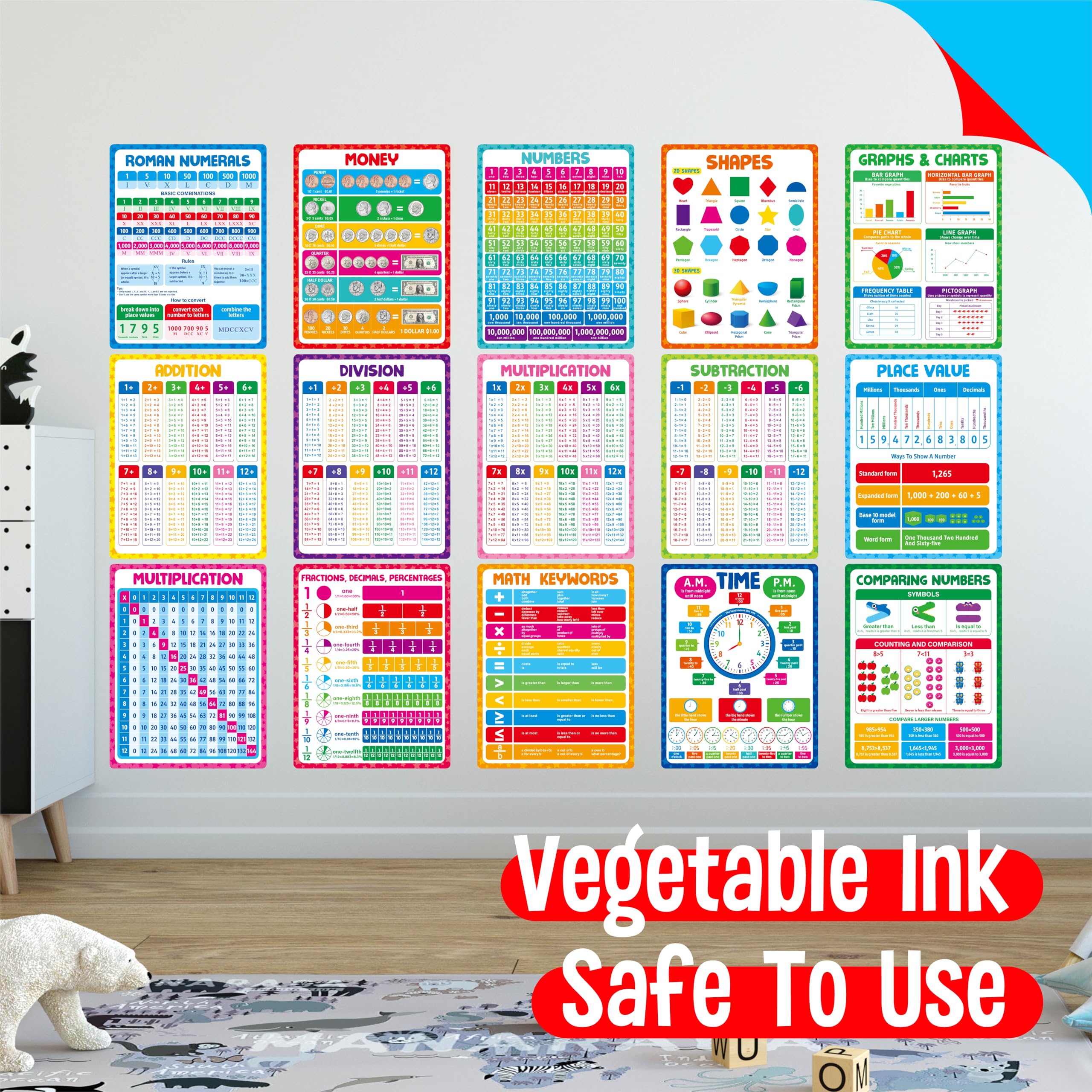 Math Waterproof Snapklik.com : 15 Packs Math Posters, Thick Elementary Math Chart ...