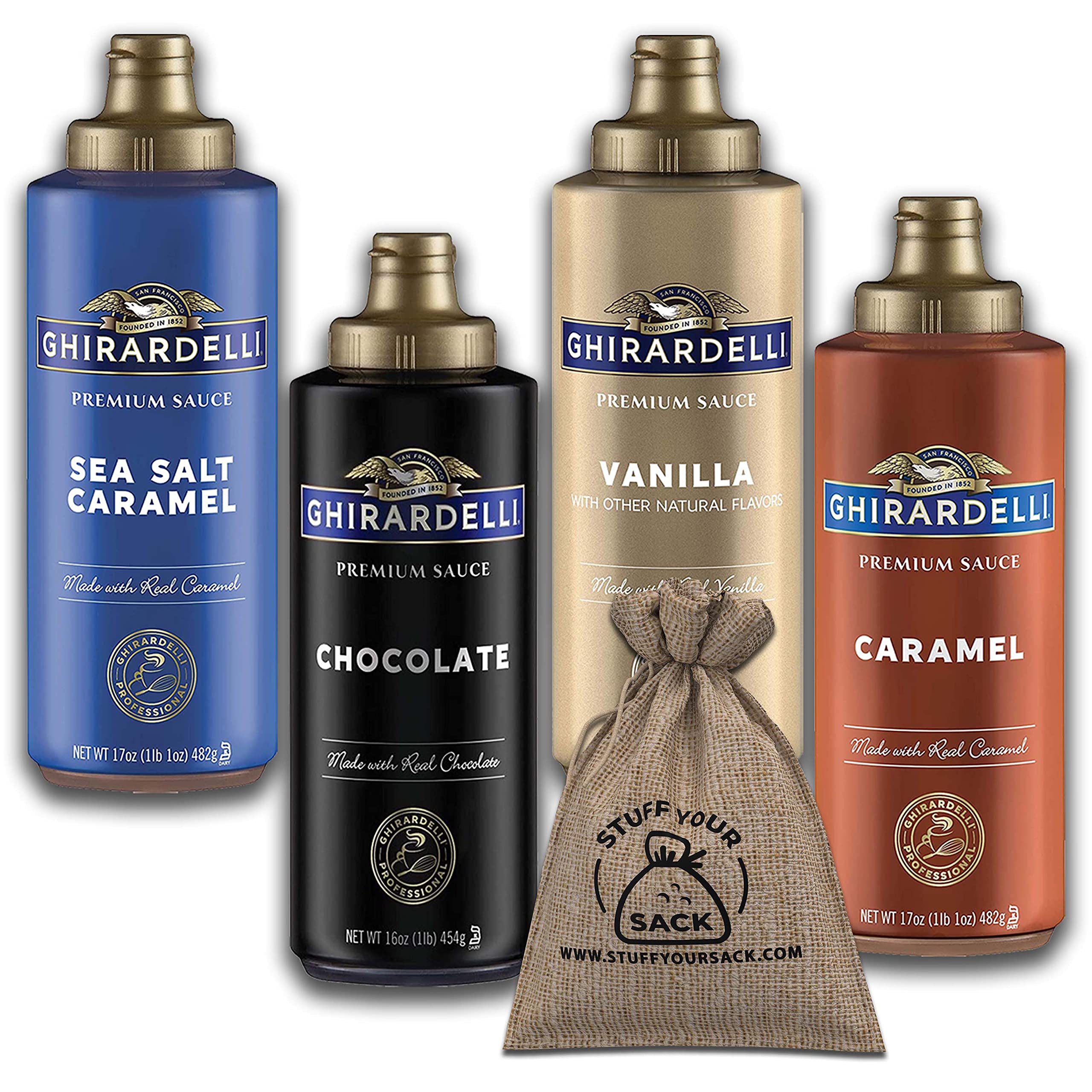 Ghirardelli Coffee Syrup Variety Pack 4 Flavors, Ice Cream Toppings