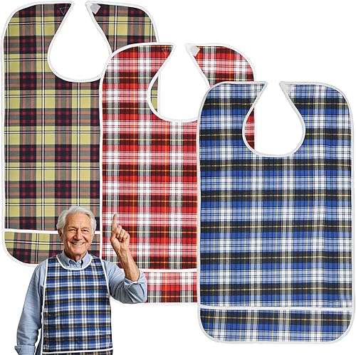 Baberos para adultos, protector de ropa impermeable con atrapador de migas, baberos de comedor reutilizables para ancianos, hombres y mujeres Azul,