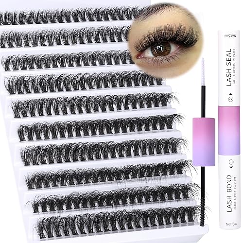 Kit de extensiones de pestañas esponjosas, 200 unidades, de volumen, de 0.39 a 0.78 pulgadas, kit de racimos de pestañas onduladas, kit de pestañas