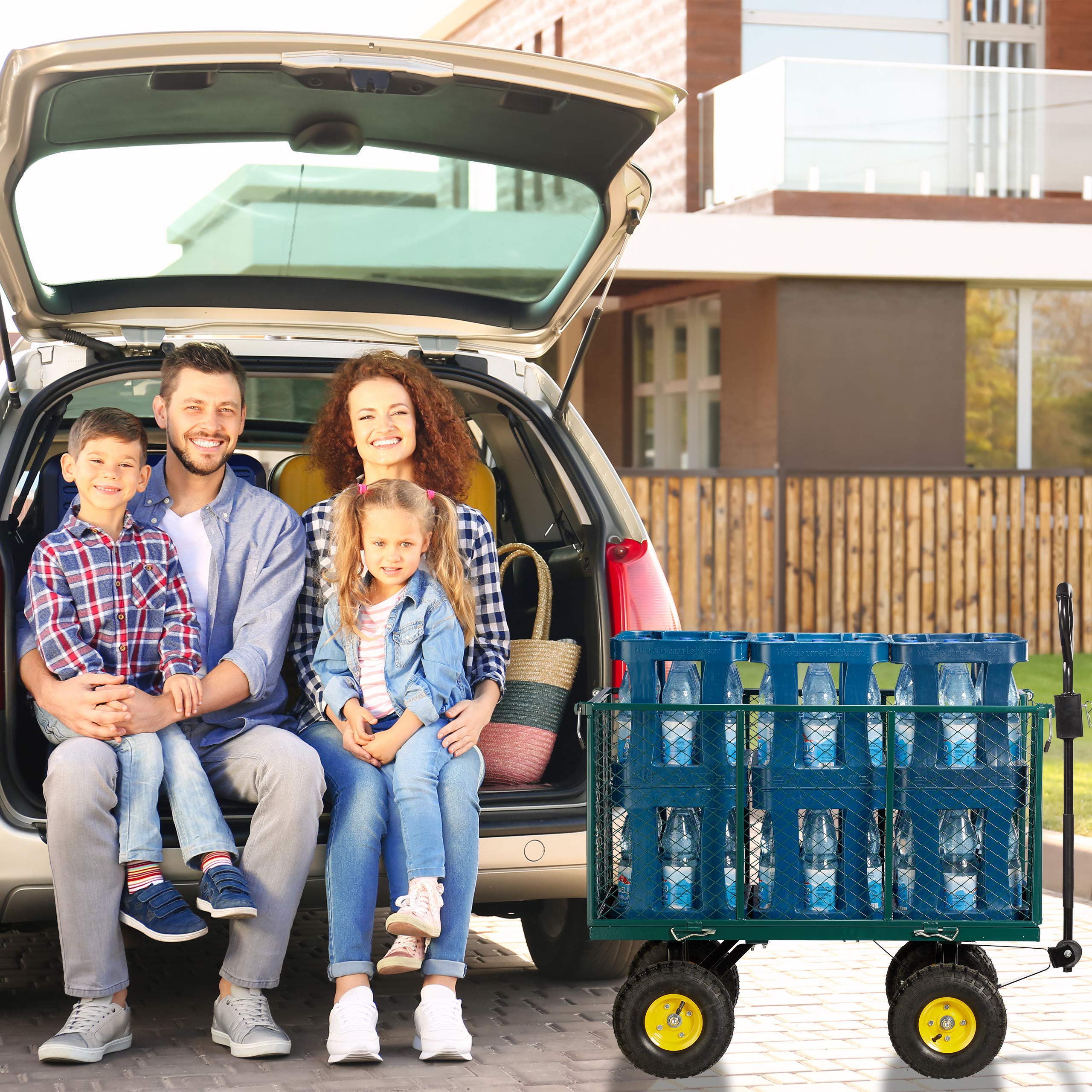 Relaxdays Carro jardín XXL hasta 500 kg, Acero-Goma-Tela, Verde, 83 x 51 x 113 cm