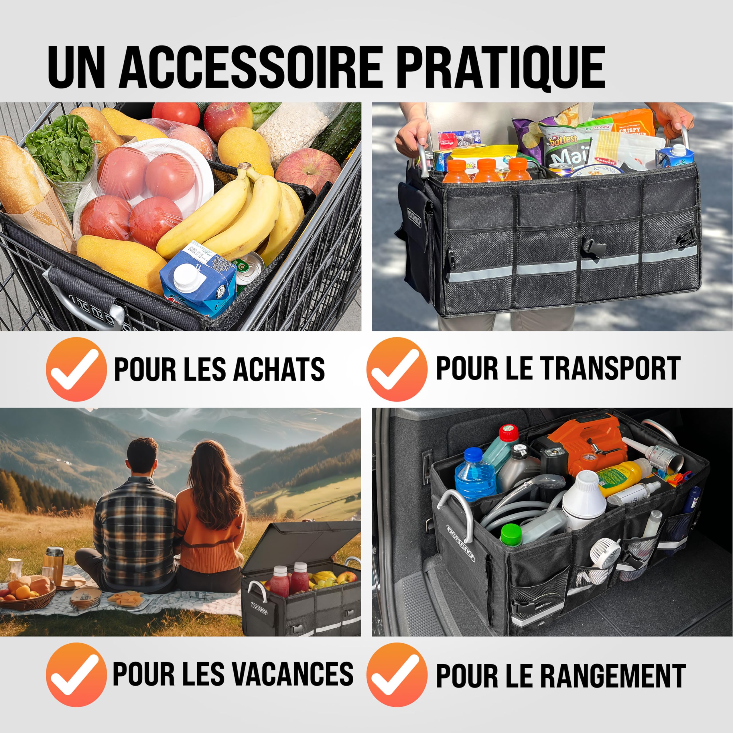2 Filets De Rangement Pour Coffre De Voiture - 38x25 Cm Avec Velcro, Pour Bouteilles Et Essentiels | Organisation Auto Sans Outils