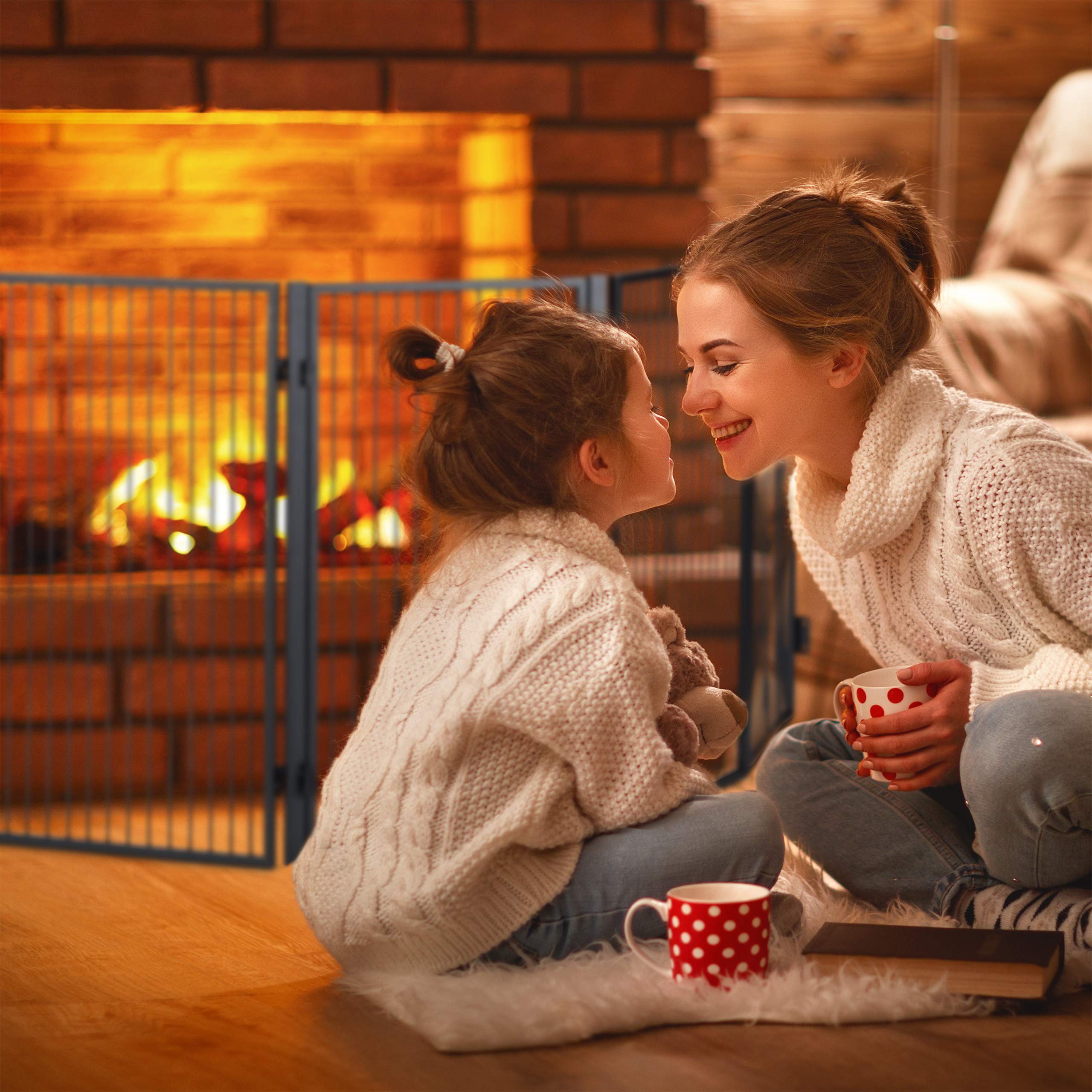 Relaxdays Parascintille per Camino in Metallo, Griglia di Protezione Parafuoco per Bambini e Animali, Acciaio, Nero