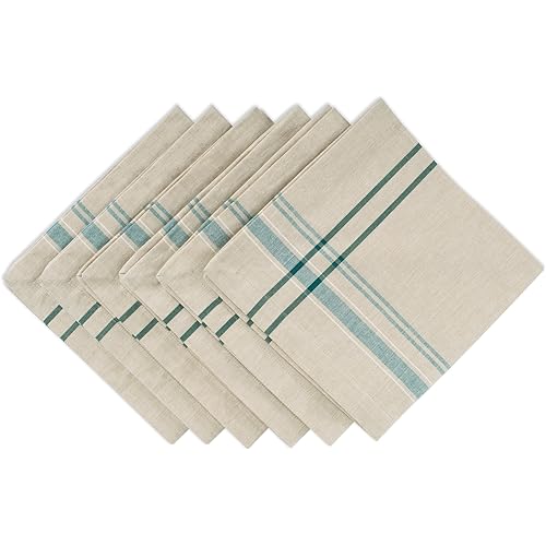 DII French Stripe Tabletop Collection Farmhouse Style Dining Table Linen Napkin Set, 20x20, Taupe/Teal, 6 Piece