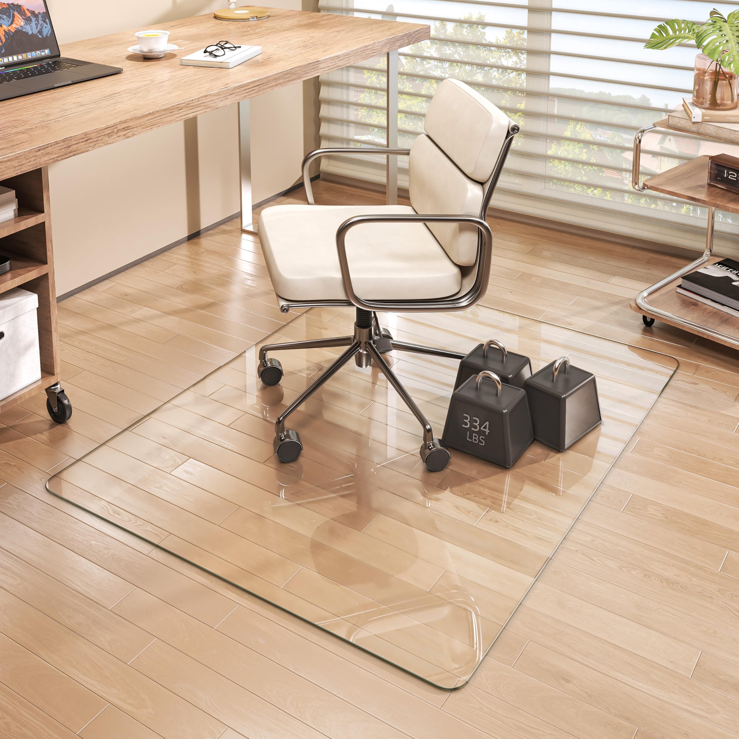 Tempered Glass 46 x 36 Round Corner Glass Chair Mat with Polished Edge Heavy Duty Hard Clear Office