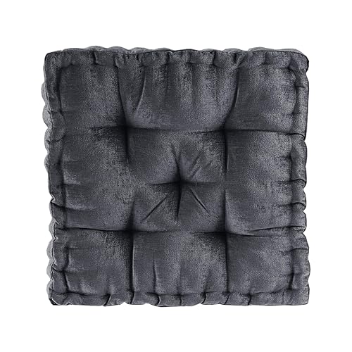 Intelligent Design Azza Floor Pillow, Large Cushions Sitting for Adults, Floor Pillow for Meditation or Yoga, Lustrous Chenille Tufted with Scalloped Edges for Bench/Chair Cushion, 20"x20"x5" Charcoal - 20"W x 20"L x 5"H - Square Charcoal
