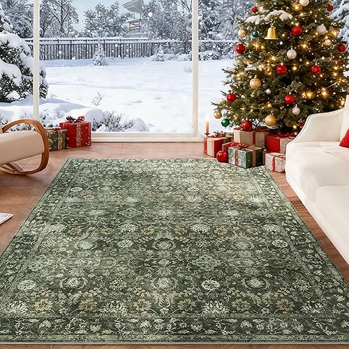 8x10 Washable Rugs for Living Room, Soft Large Rugs Green