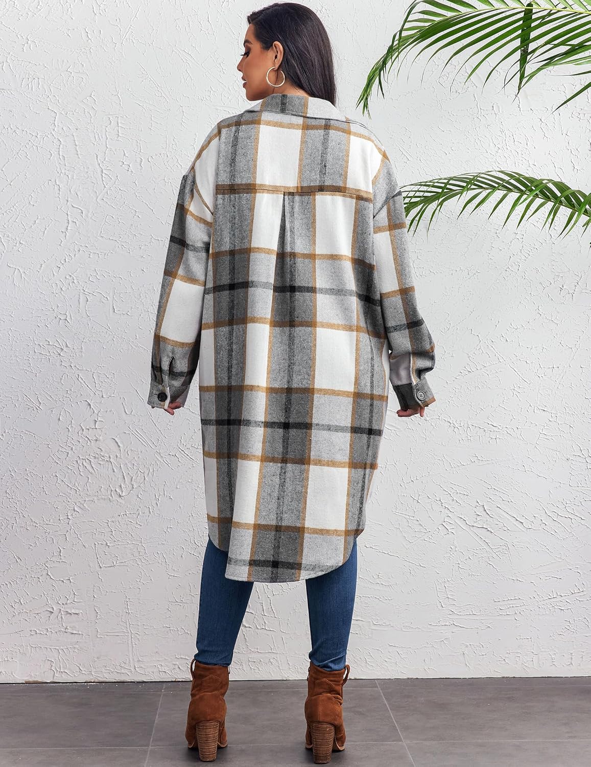 Zeagoo Womens Plus Size Flannel Plaid Button Down Shirts Long Sleeve Lounge Lapel Tartan Shacket Jacket Long Coats 2024 - Image 4