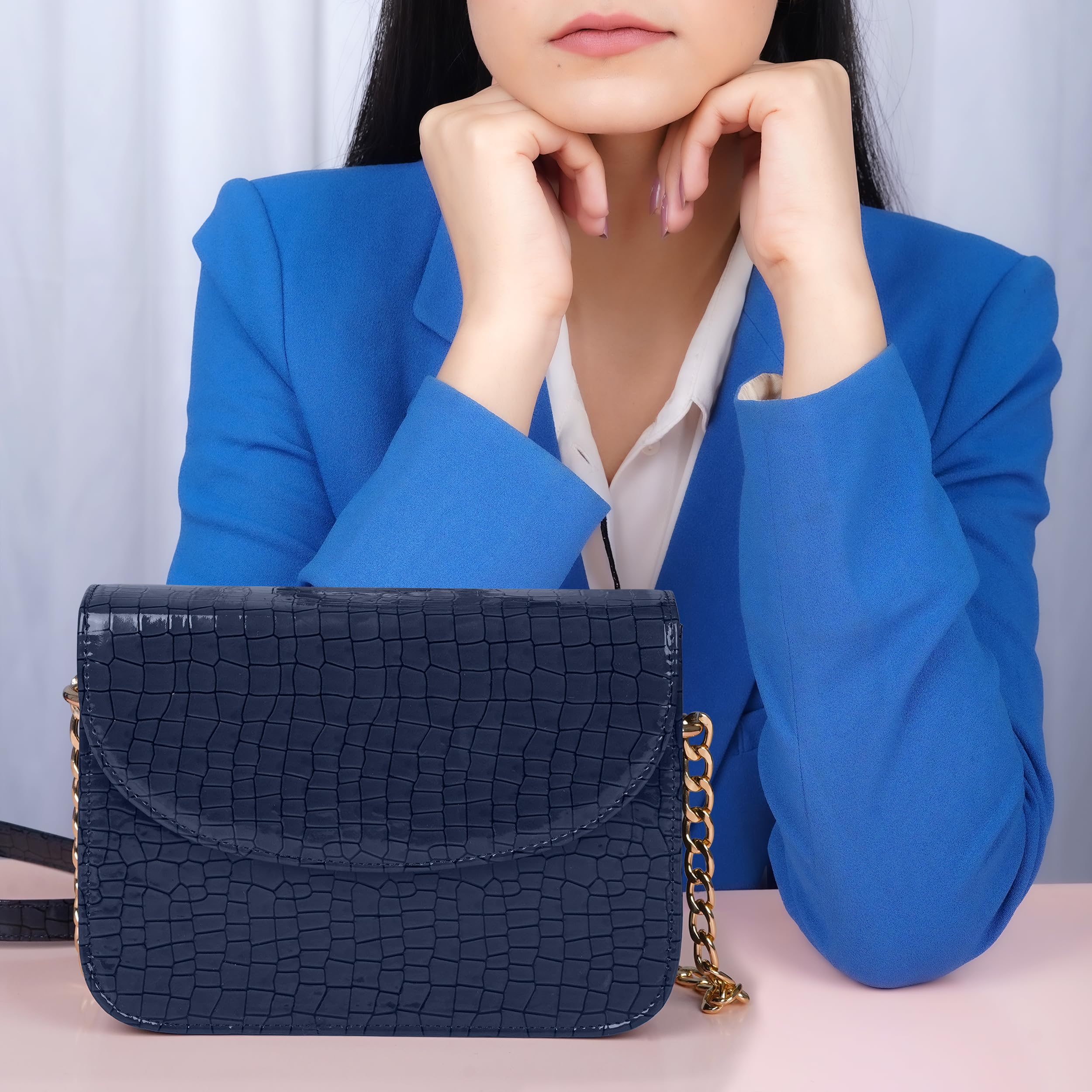 The Wallet Store Premium Brick Style Leather Sling Bag - Blue