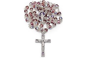 Crystal Rosary Beads - Swarovski Crystals, Blessed by Pope, Enameled Holy Family Centerpiece