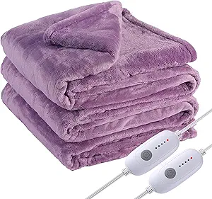 Electric Heated Blanket Queen Size 84"x90", Dual Controllers, Cozy Large Oversized, 5 Heating Levels & 10 Hours Auto Off, Cozy for Bed, Sofa, & Office, Machine Washable, Purple