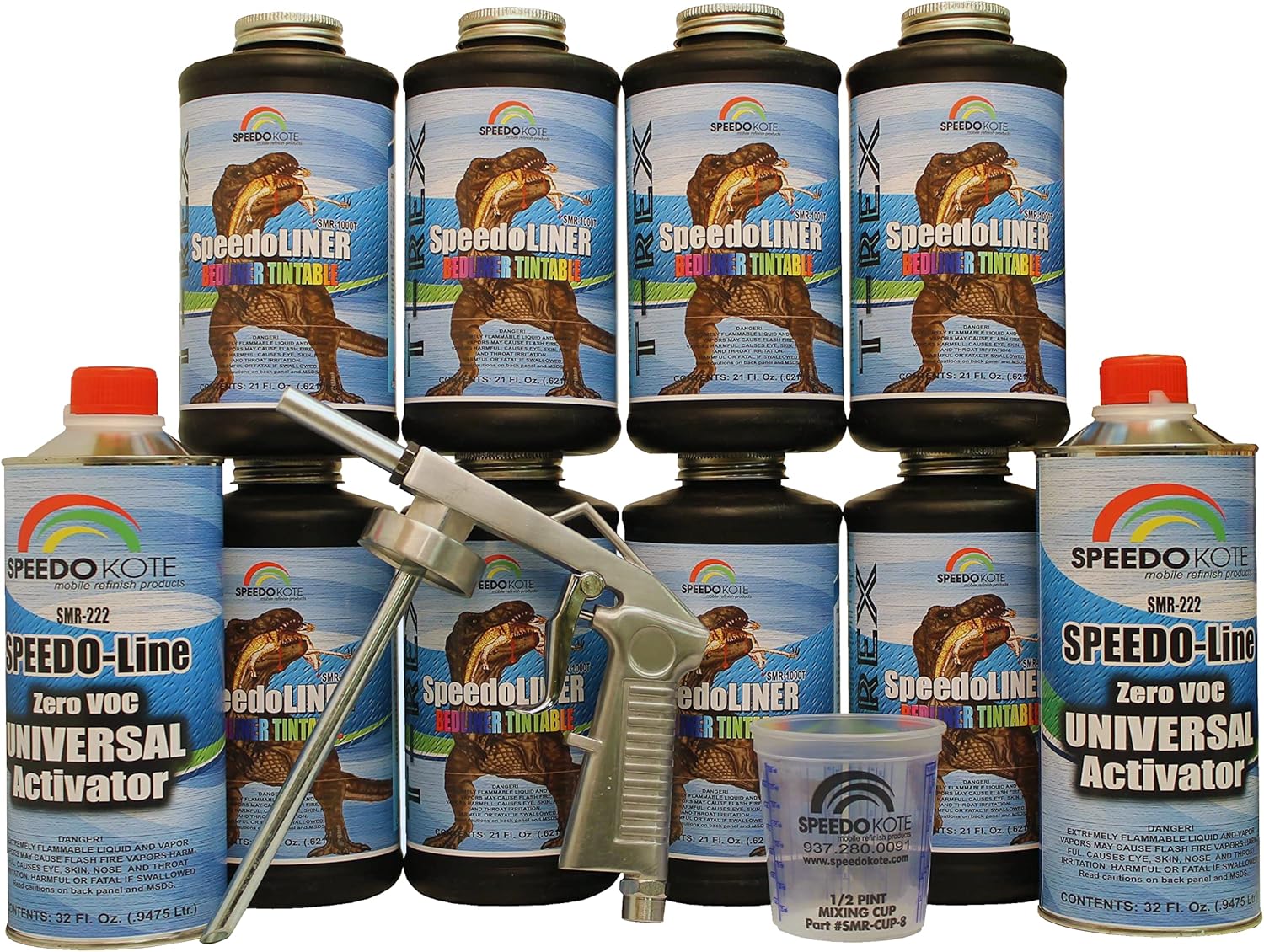 Speedokote T-Rex Tintable Bed Liner, 2K Urethane, SMR-1000T-K8 Truck Bedliner w/Free Spray Gun