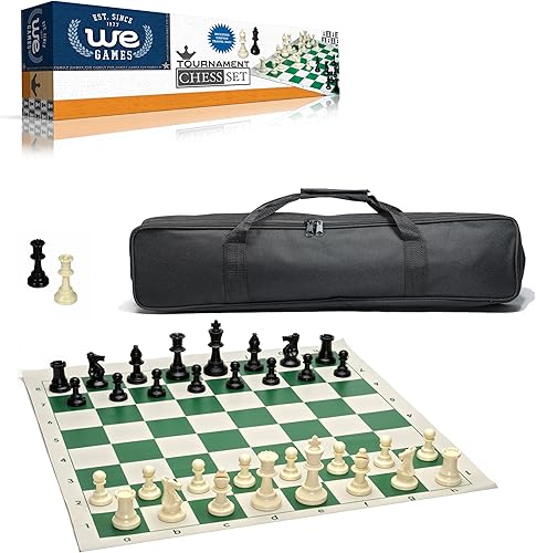 We Juegos Set Completo de torneo AjedrezPiezas de ajedrez de plástico con verde Roll-up tablero de ajedrez y de viaje bolsa de lona