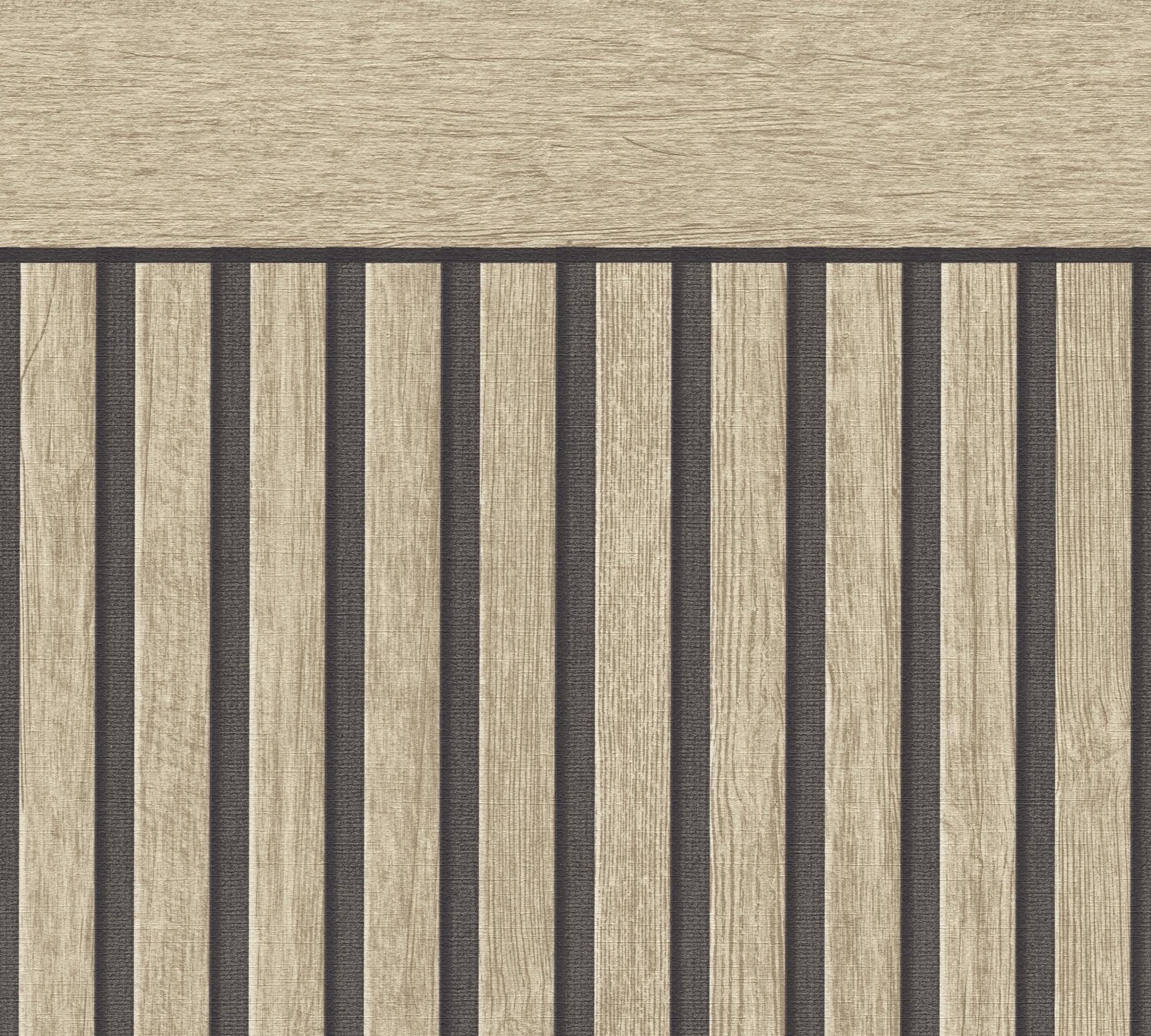 Papier peint panoramique tasseau bois beige pour un salon scandinave chaleureux et moderne