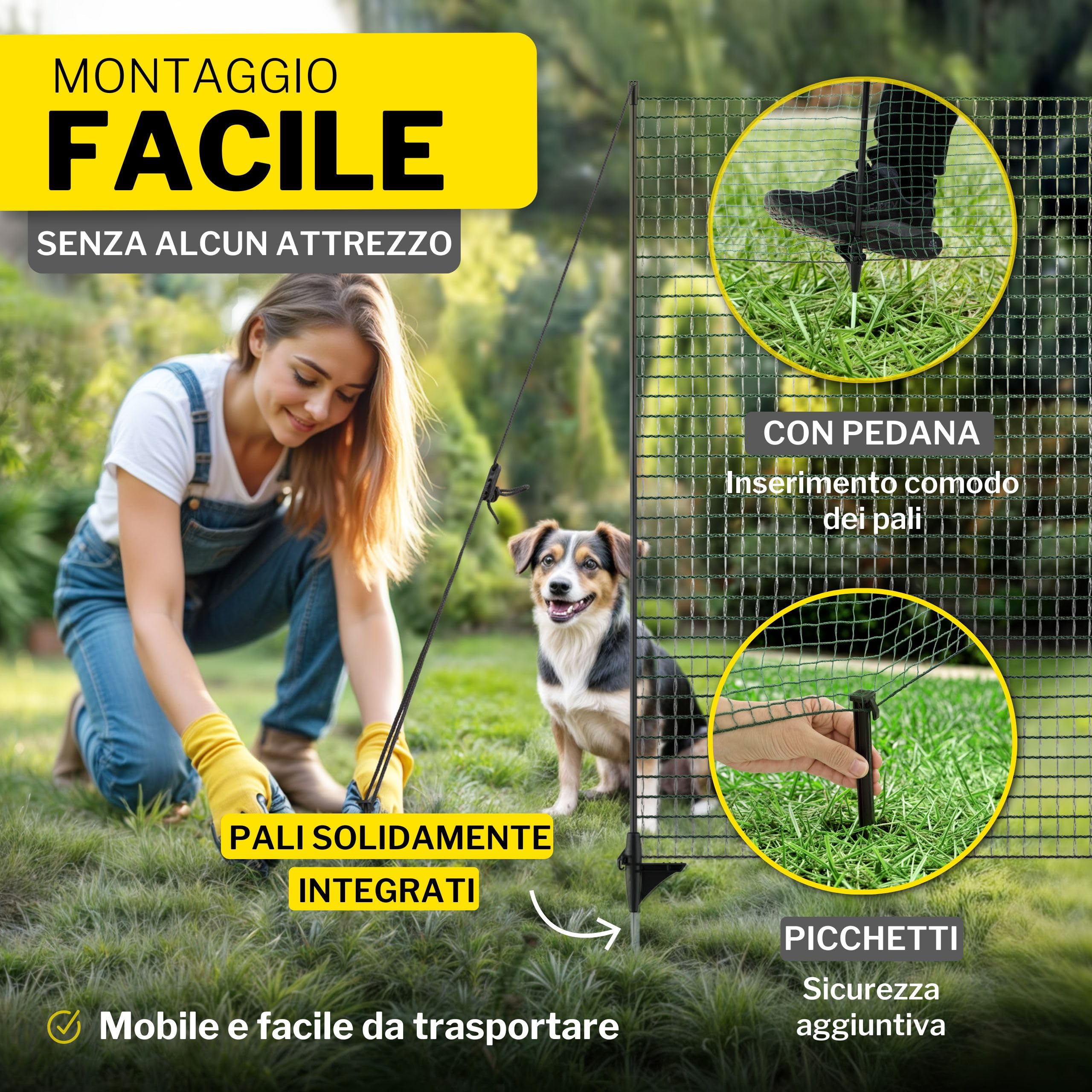 horizont Begrenzungszaun FIX, mobiler Zaun 15m Lang & 110cm hoch, engmaschig für Garten, Camping & Haustiere, inkl. 9 Fiberglaspfählen & 12 Heringen, Beetschutz, Hundezaun, Absperrzaun, Steckzaun