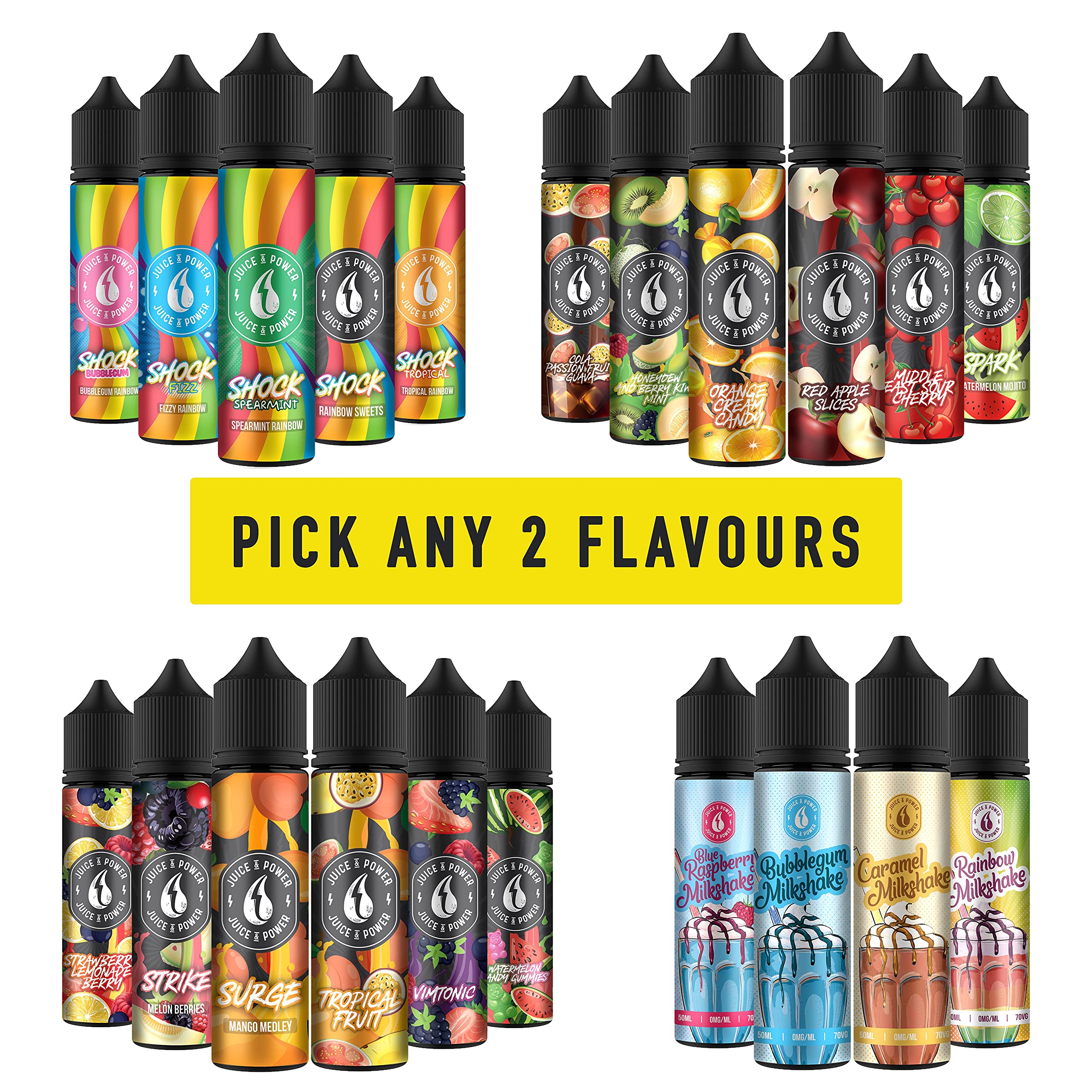 Juice N Power e Liquid Vape Juice Pick Any 2 Flavours - Shortfill 50ml (Nicotine Free)