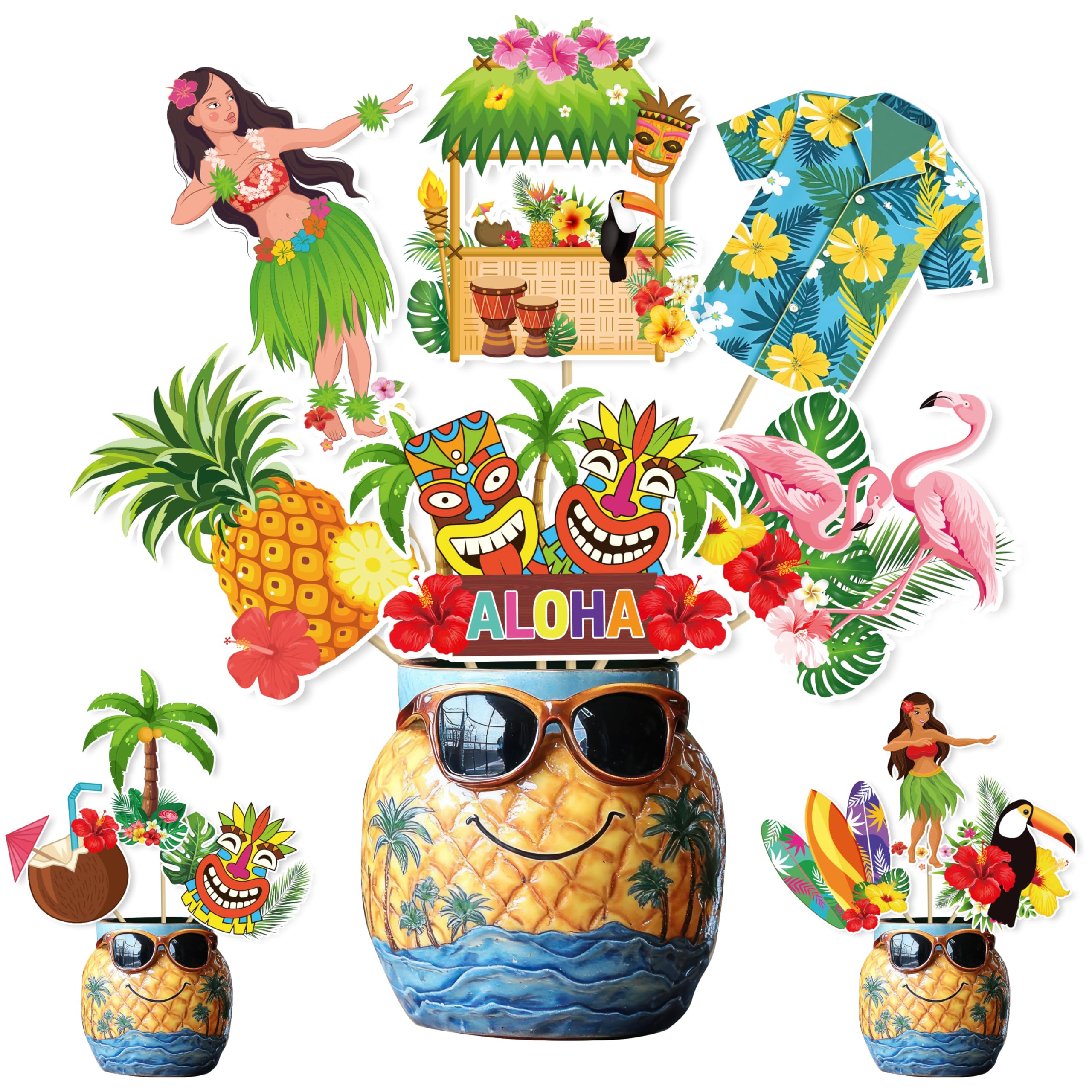 Photo 1 of 12pcs Hawaii Luau Party Centerpiece Sticks Tropical Aloha Tiki Theme Party Centerpiece for Table Hawaiian Birthday Party Decorations for Hawaii Summer Beach Theme Party Supplies