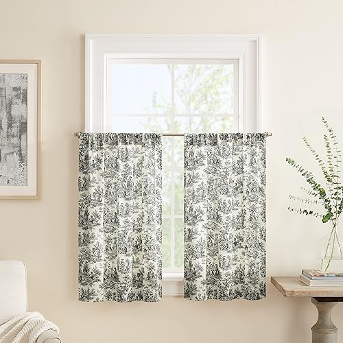 Waverly Charmed Life Classic French Country - Par de niveles de bolsillo para barra de cocina o baño, panel doble, 52 x 36 pulgadas, ónix